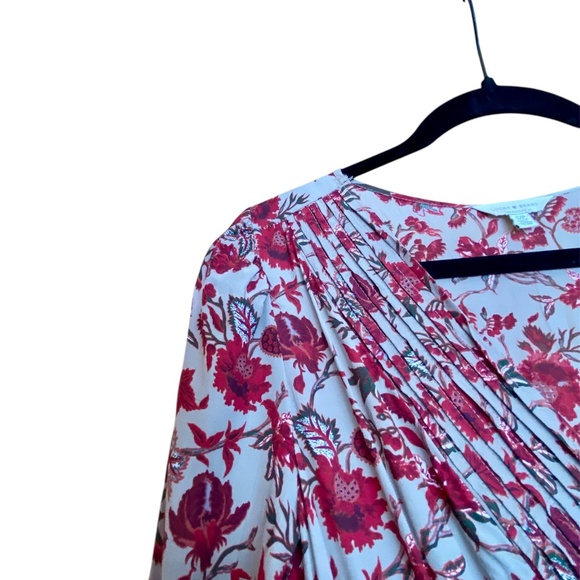 Lucky Brand Midi Flowy Floral V Neck Dress Small Boho Long Sleeves Green Red - Picture 4 of 6